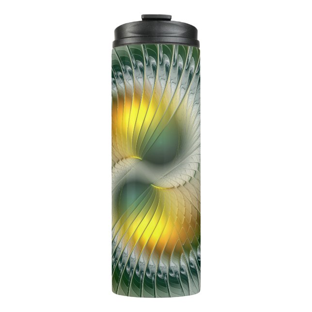 Yin Yang Green Yellow Abstract Colourful Fractal Thermal Tumbler (Front)