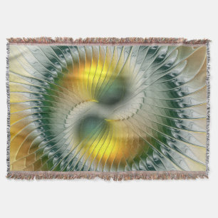 Yin Yang Green Yellow Abstract Colourful Fractal Throw Blanket
