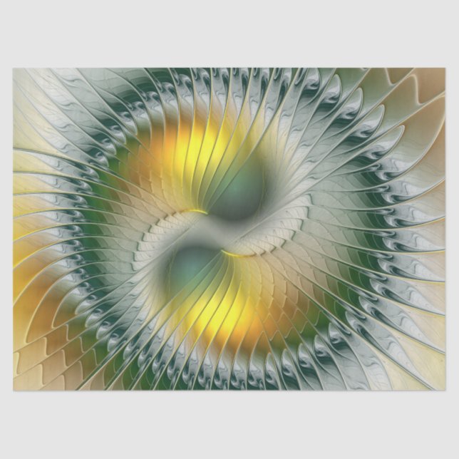 Yin Yang Green Yellow Abstract Colourful Fractal Tissue Paper (Front)