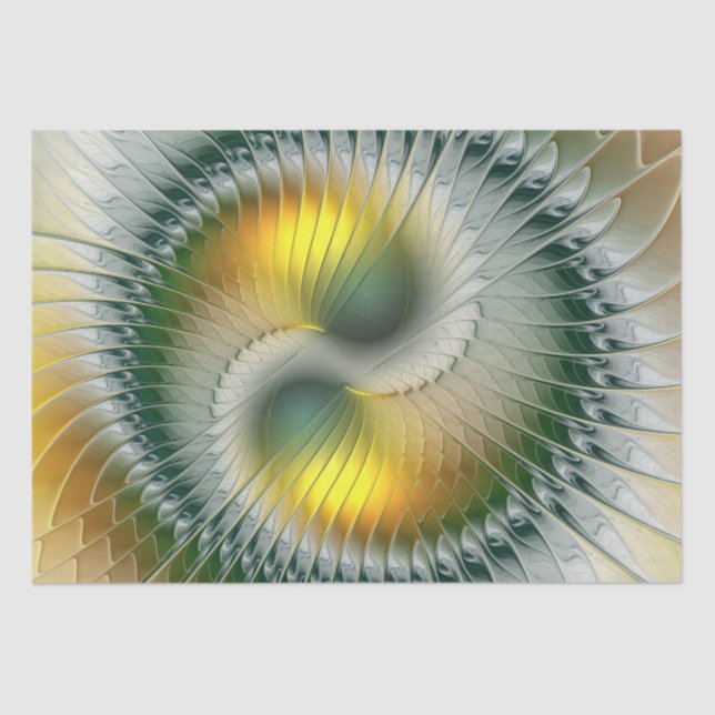 Yin Yang Green Yellow Abstract Colourful Fractal Tissue Paper (Front)