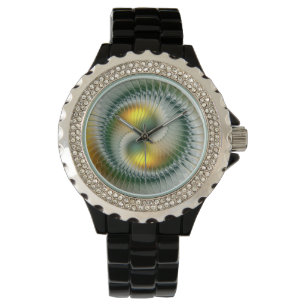 Yin Yang Green Yellow Abstract Colourful Fractal Watch