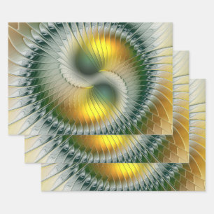 Yin Yang Green Yellow Abstract Colourful Fractal Wrapping Paper Sheet