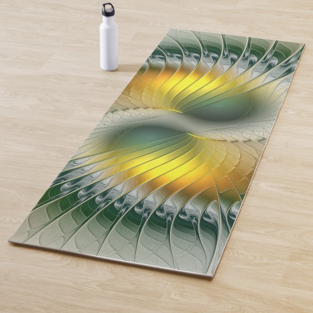 Yin Yang Green Yellow Abstract Colourful Fractal Yoga Mat (In Situ)