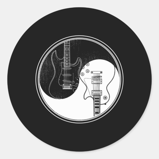 Yin Yang Guitar Acoustic Rock Music Lover Classic Round Sticker (Front)