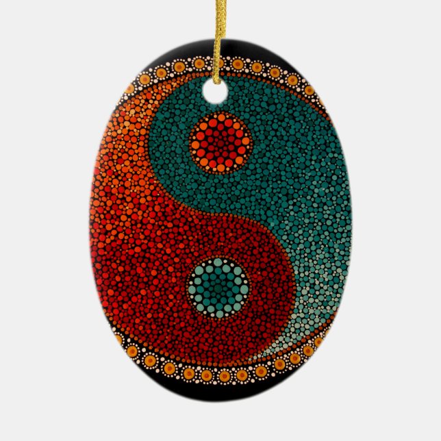 Yin Yang Hand Painted Mandala Ceramic Tree Decoration (Front)