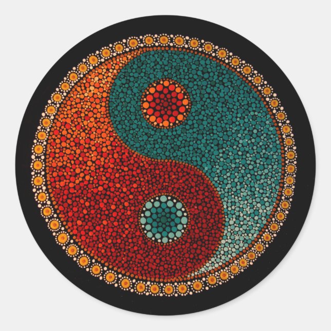 Yin Yang Hand Painted Mandala Classic Round Sticker (Front)