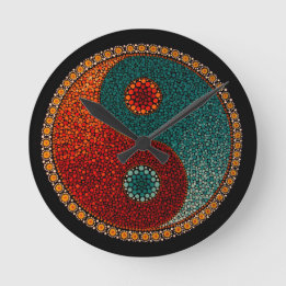 Yin Yang Hand Painted Mandala Round Clock
