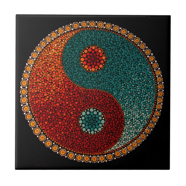 Yin Yang Hand Painted Mandala Tile (Front)