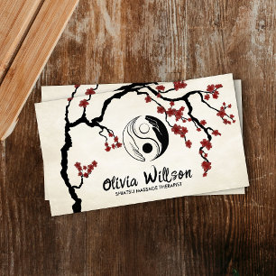Yin Yang Hands Sakura Tree Business Card