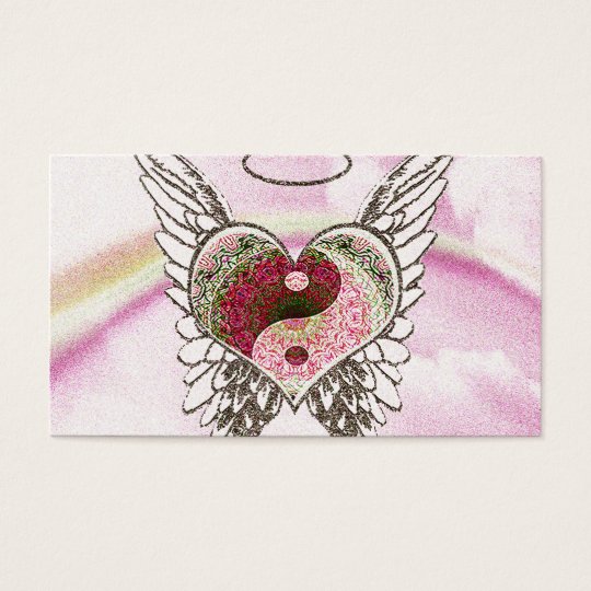 Yin Yang Heart Angel Wings Watercolor Business Card