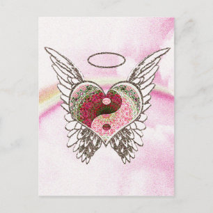 Yin Yang Heart Angel Wings Watercolor Postcard