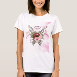 Yin Yang Heart Angel Wings Watercolor T-Shirt