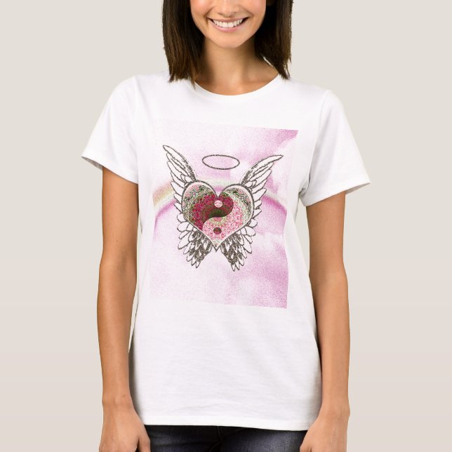 Yin Yang Heart Angel Wings Watercolor T-Shirt (Front)