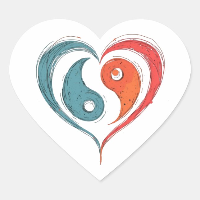 Yin Yang Heart Artistic Balance Symbol Heart Sticker (Front)