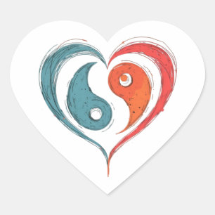 Yin Yang Heart Artistic Balance Symbol Heart Sticker