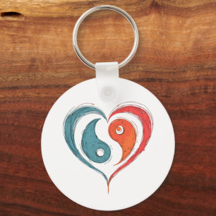 Yin Yang Heart Artistic Custom Key Ring