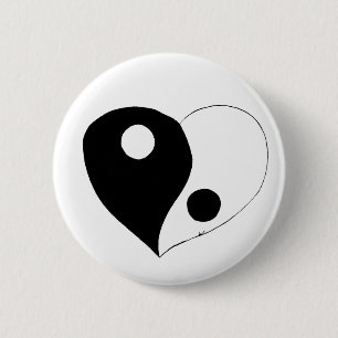 Yin Yang Heart (B/W) 6 Cm Round Badge