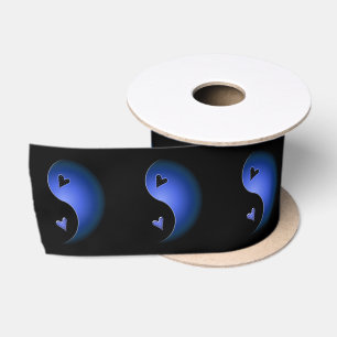 yin yang heart - blue satin ribbon