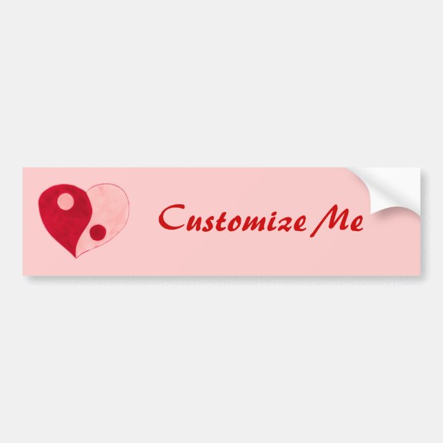 Yin Yang Heart (Red/Pink) Bumper Sticker (Front)