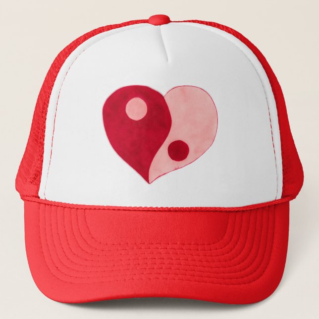 Yin Yang Heart (Red/Pink) Trucker Hat (Front)