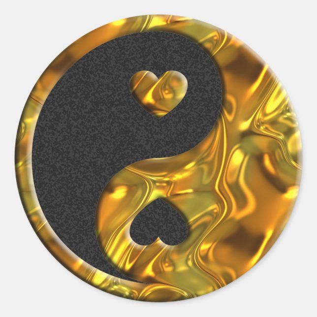 Yin & Yang / Hearts gold | black splatter Classic Round Sticker (Front)