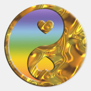 Yin & Yang / Hearts gold   chakren colour Classic Round Sticker