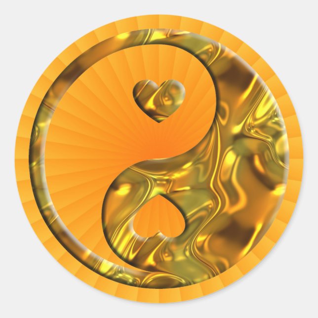 Yin & Yang / Hearts gold Classic Round Sticker (Front)
