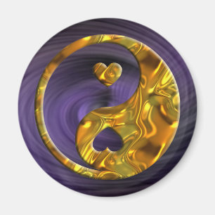 Yin & Yang / Hearts gold Magnet