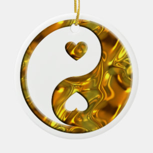 Yin & Yang / Hearts gold silver Ceramic Tree Decoration