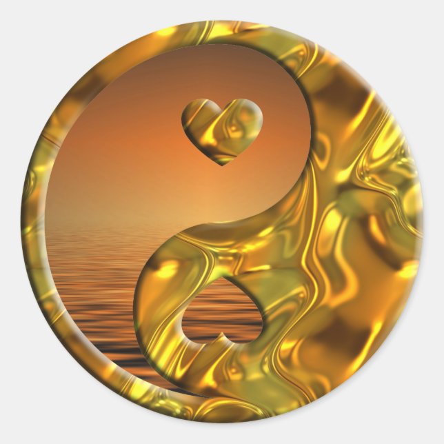 Yin & Yang / Hearts gold | sunset Classic Round Sticker (Front)