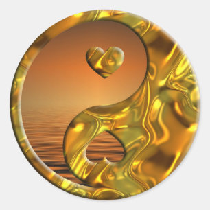 Yin & Yang / Hearts gold sunset Classic Round Sticker