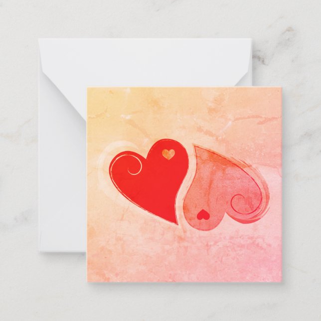 Yin Yang Hearts - Pink Orange Red  - Note Card (Front)