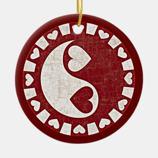 YIN YANG HEARTS RED Ornament (Front)