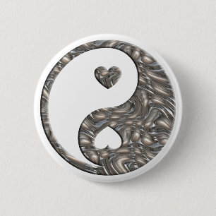 Yin & Yang / Hearts SILVER 6 Cm Round Badge