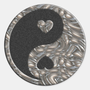 Yin & Yang / Hearts SILVER black splatter Classic Round Sticker