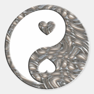 Yin & Yang / Hearts SILVER Classic Round Sticker
