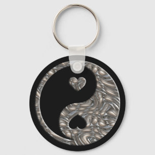 Yin & Yang / Hearts SILVER Key Ring