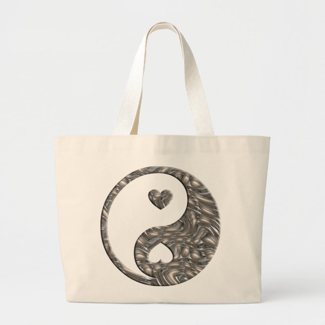 Yin & Yang / Hearts SILVER Large Tote Bag (Front)