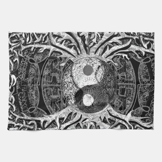 Yin Yang in Black and White w/ Tree of Life Tea Towel (Horizontal)