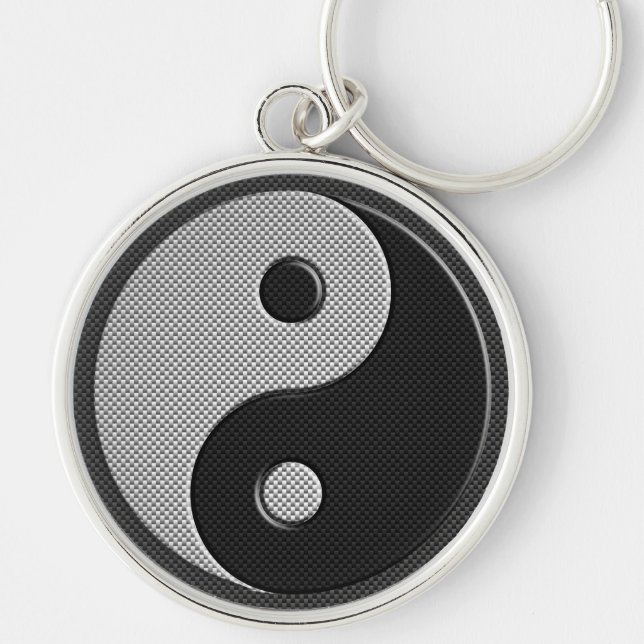 Yin Yang in Carbon Fibre Print Style Key Ring (Front)