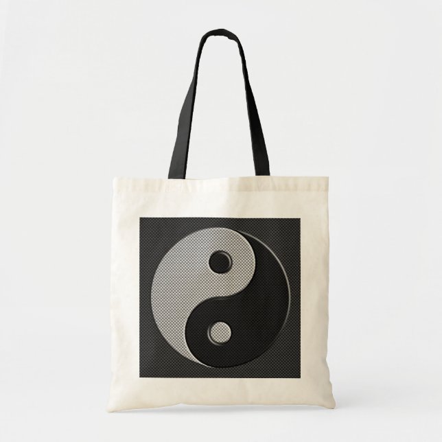 Yin Yang in Carbon Fibre Print Style Tote Bag (Front)