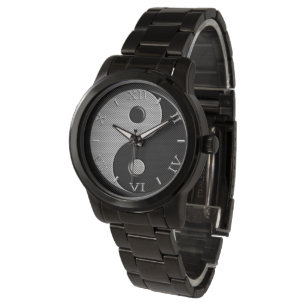Yin Yang in Charcoal Carbon Fibre Style Dial Watch