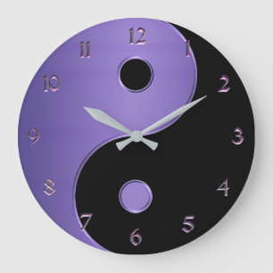 Yin Yang in Lavender Purple and Black Large Clock