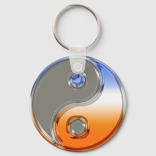 Yin Yang in Silver and Sunrise Key Ring (Front)