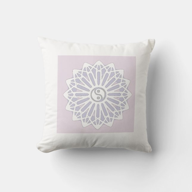 Yin Yang Inspiration Wisdom- Purple, Lilac, White Cushion (Front)