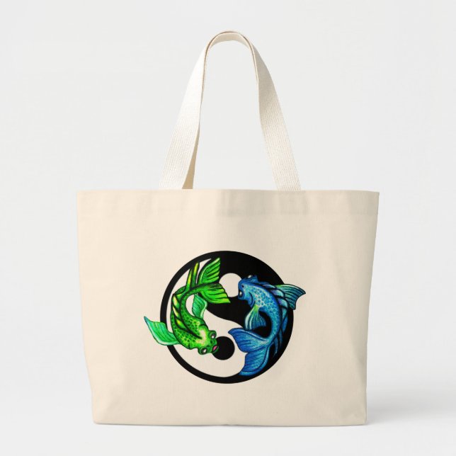 Yin-Yang Koi Design Large Tote Bag (Front)