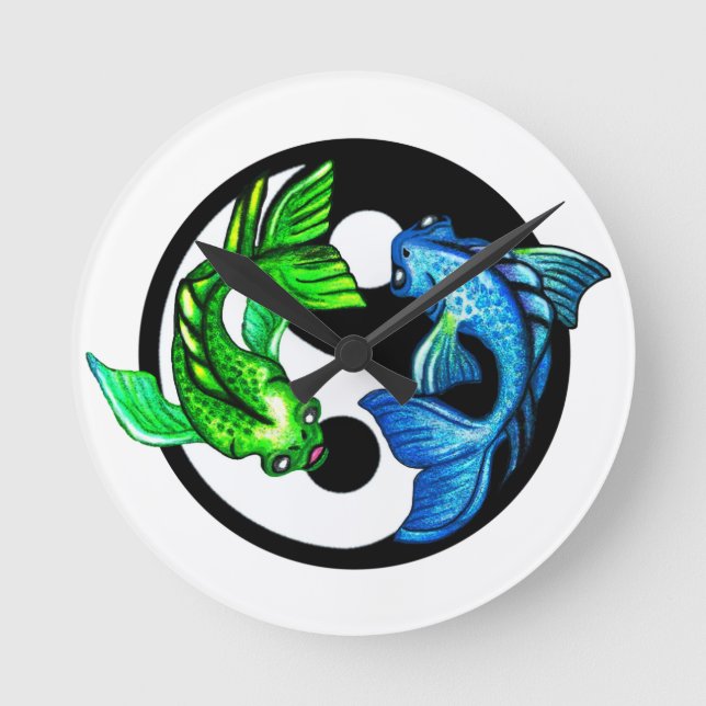 Yin-Yang Koi Design Round Clock (Front)