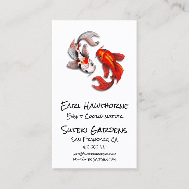 Yin Yang Koi Fish Business Logo Japanese Garden Business Card (Front)