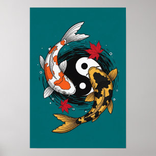 Yin Yang Koi Fish - Japanese Poster