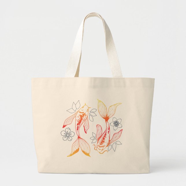 Yin Yang Koi Fish Sunburst Large Tote Bag (Front)